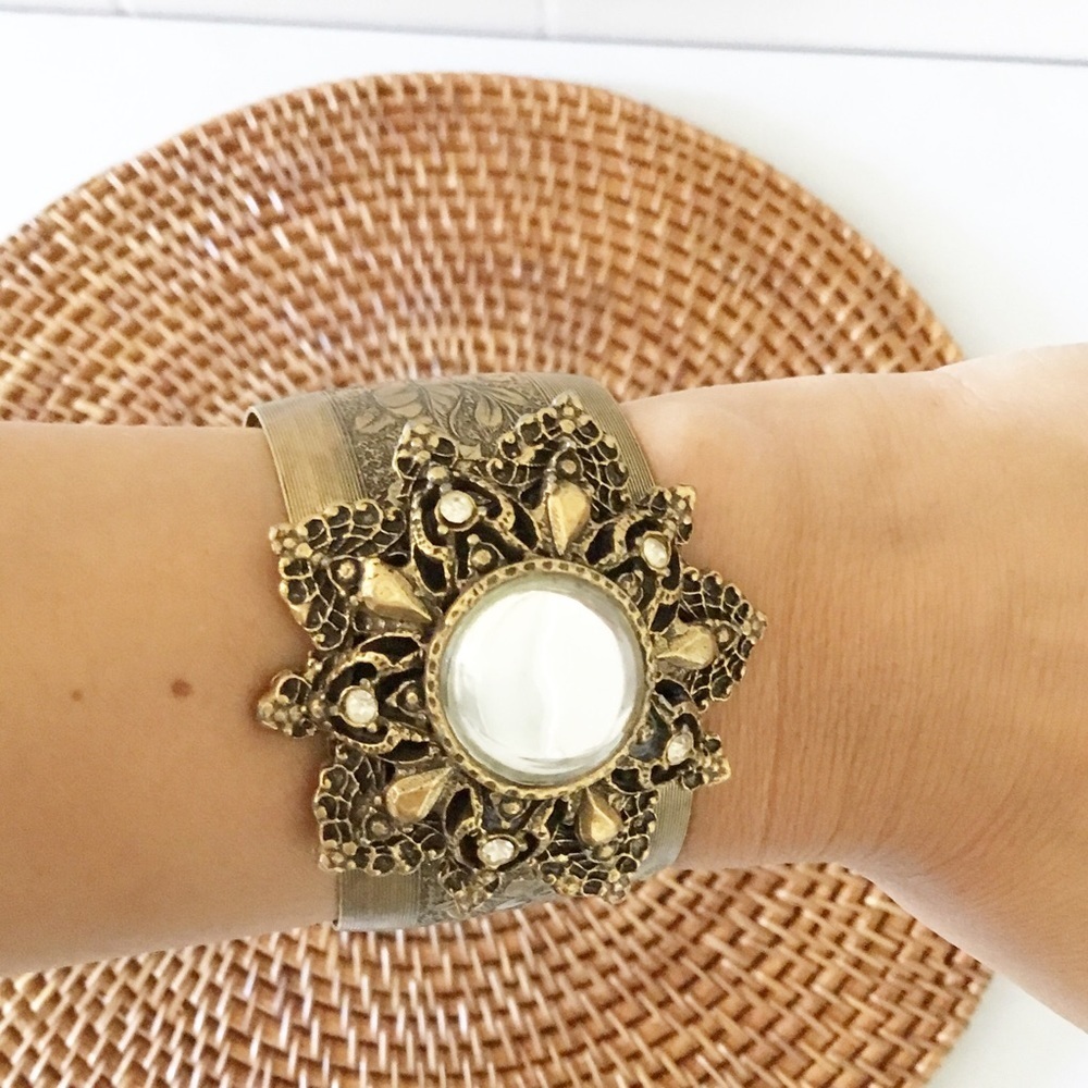Vintage Brass Floral Cuff Bracelet